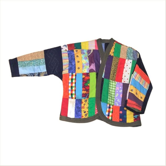 Kids Quilted Jacket, Unisex Patchwork Jacket, Vintage Quilt Coat, Handmade Coat - Picture 6 of 7